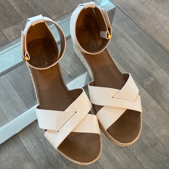 Michael Shannon Shoes - Michael Shannon Womens Sylvie Wedge Espadrille Open Toe White Sandal Shoe Sz 8